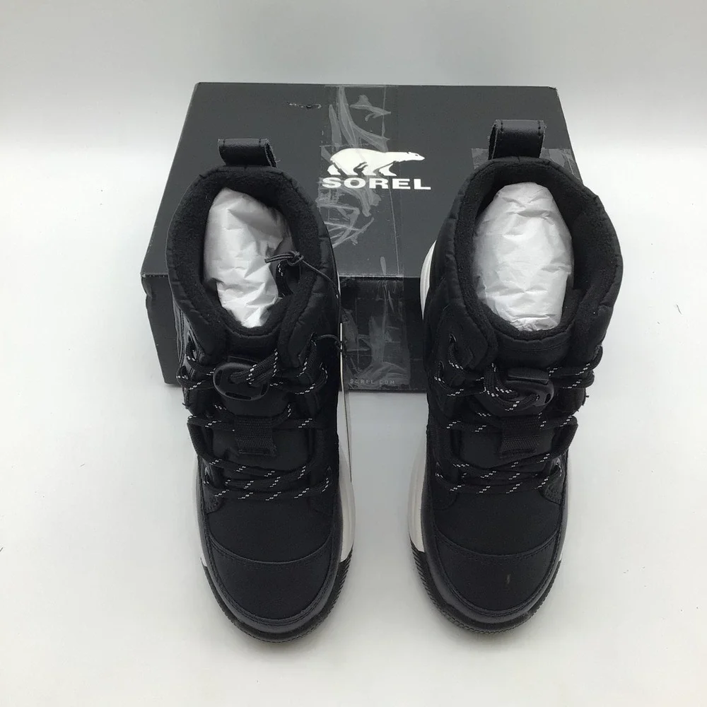 Sorel Youth Whitney III Mid Black Sea Salt Waterproof Insulated Boots Size 2 NEW